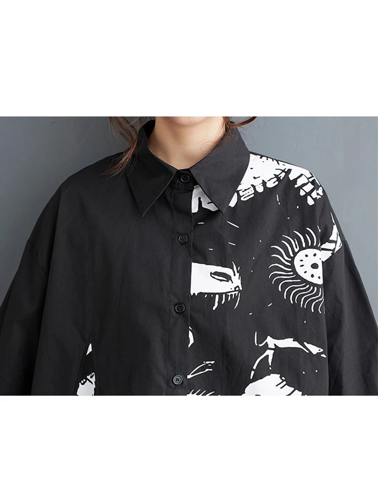 XITAO Casual Print Loose Shirt Turn-down Collar Full Sleeve Single Breasted Simplicity Spring Fashion Women New Top LYD1713