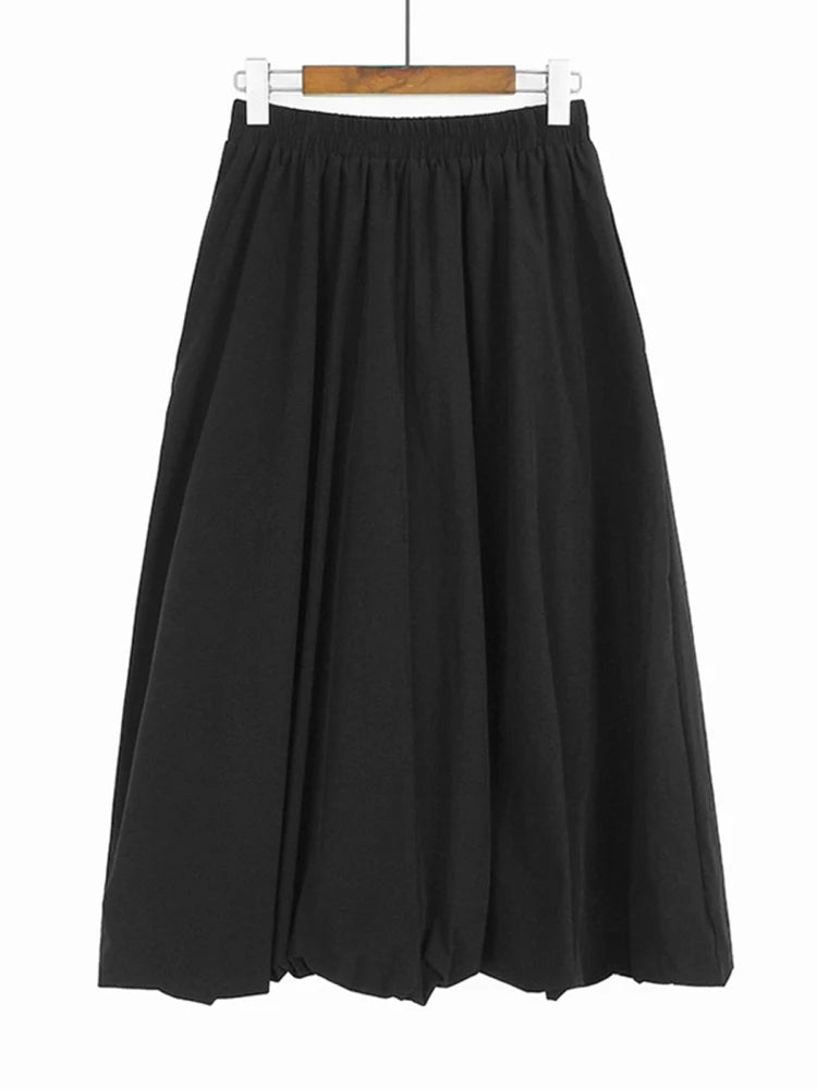 XITAO A-line Casual Mid-calf Solid Color Skirt Loose Fashion Elastic Waist Loose Personality Bud Autumn Women Skirt GMM1025