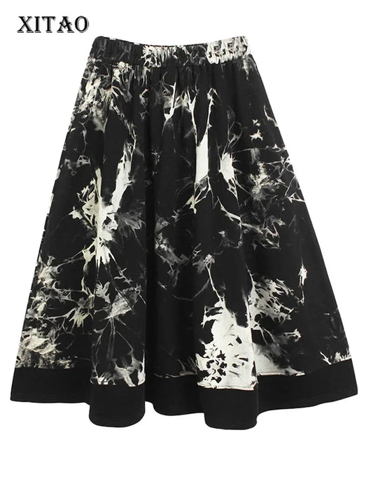 XITAO Irregular Contrast Color Print Skirt Loose Fashion Simplicity Casual Street Trendy Spring All-match Women Skirt SMH1492