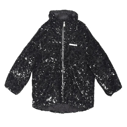 XITAO Winter New Solid Color Down Coat Women Fashion Loose Sequins Splicing Parkas Coat 2024 Keep Warm All-match Coat LDD2220