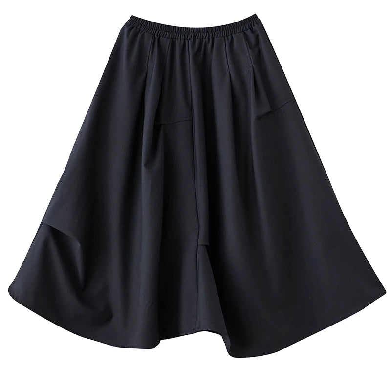 XITAO A-line Casual Solid Color Mid-calf Women Skirt Irregular Loose Thin Fashion Elastic Waist Fold Autumn Female Skirt GMM1026