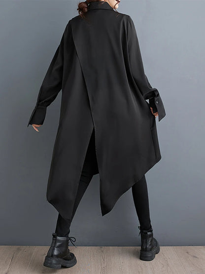 XITAO Asymmetrical Black Shirt Dress Personality Fashion Loose Long Sleeve Women Street Trendy Dress Spring New ZY8651