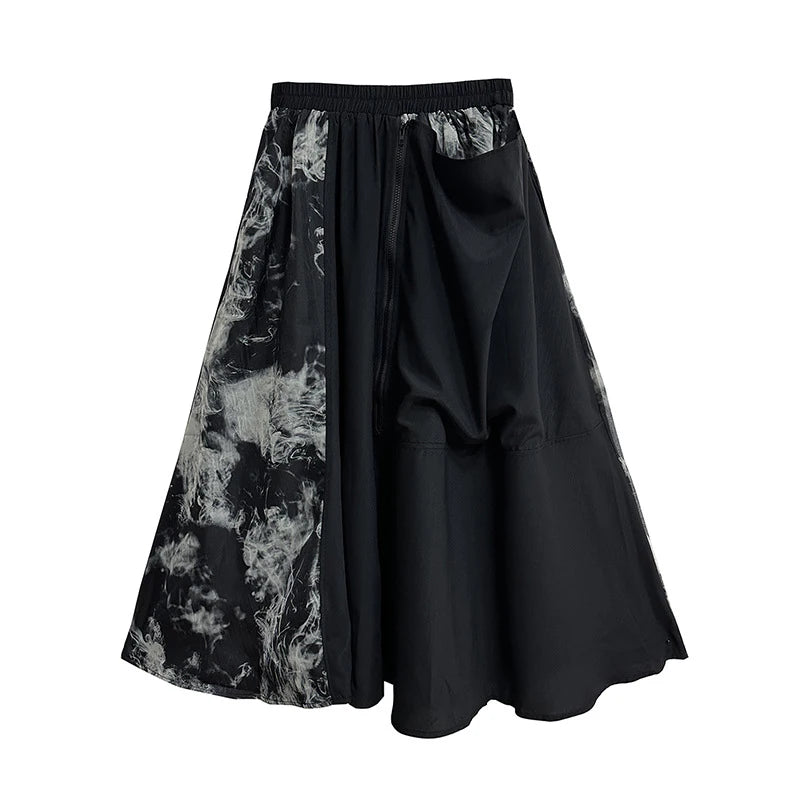 XITAO Mesh Patchwork Female A-line Skirt Elastic Waist Loose Casual Personality Zipper Fashion Street Trendy Women Skirt DMJ4156