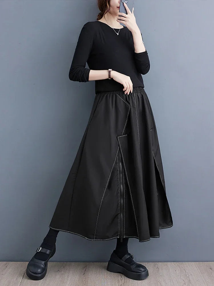 XITAO Asymmetrical Skirt Personality Zipper Simplicity Exposed Line Decoration A-line Spring Summer Tulle Skirt LYD1227