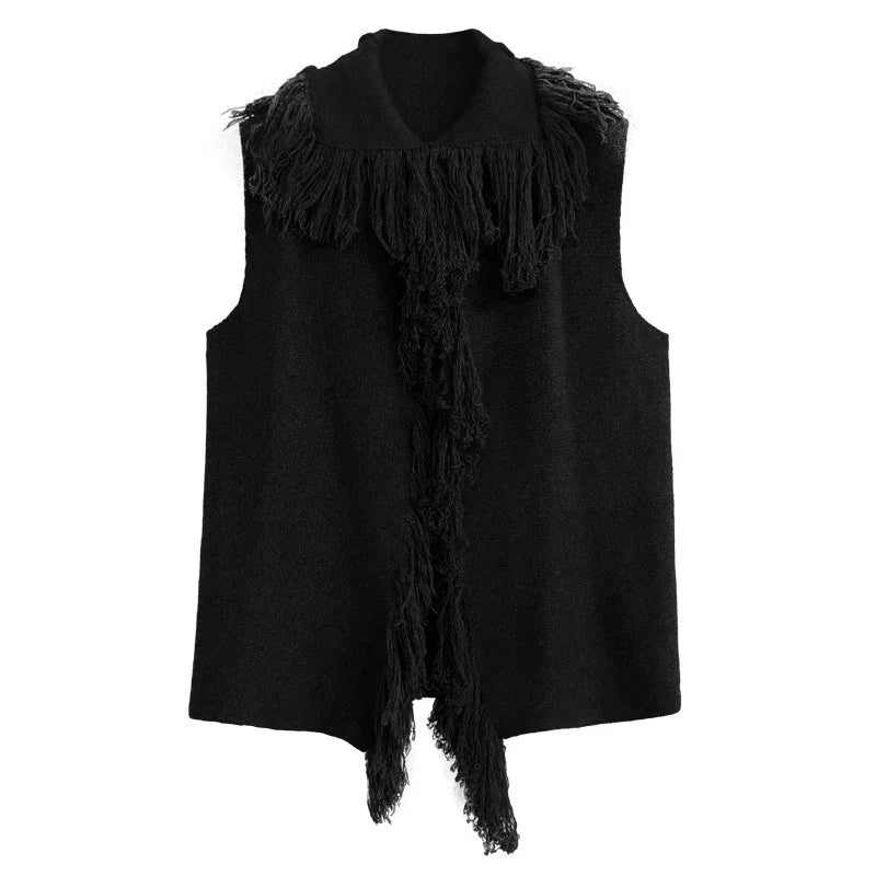 XITAO Sleeveless Tassel Knitting Sweaters Bandage Open Stitch Loose Casual Fashion 2024 Spring Women New Sweater DMJ2657