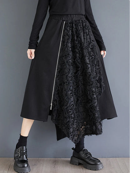 XITAO Korea Casual New Arrival A-line Women Skirt Loose Mid-calf Patchwork Black Autumn Design Female Skirt All Match GMM1007