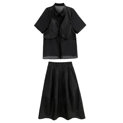 XITAO Solid Color Personality Skirt Set Chinese Style Casual Fashion Female Elegant Loose Fitting Slimming Two-piece LYD1849