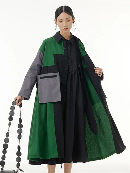 XITAO Single Breast Trench Women Fashion Print Pattern Pleated Loose Full Sleeve Minority Spring Minority Coat WLD6752