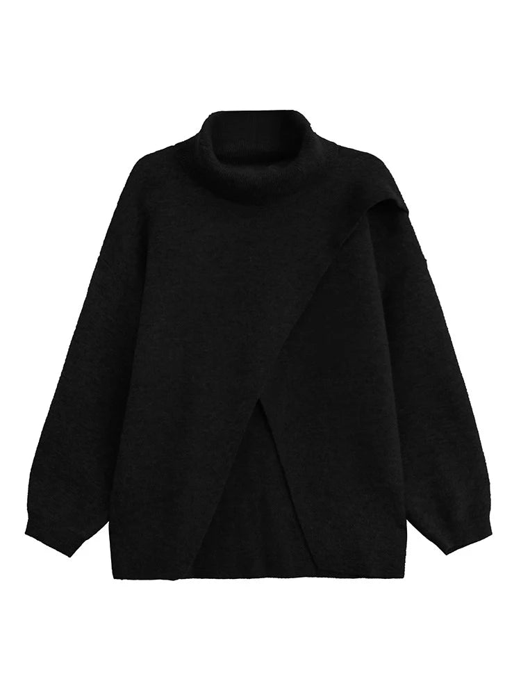 XITAO Casual Solid Color Loose Fitting Full Sleeve Sweater High Collar Personality New Knitting Autumn Female Pullover GMM1048