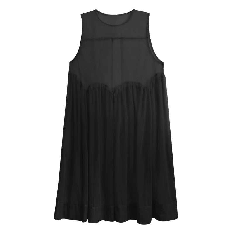 XITAO Black Sleeveless Organza Dress Sexy Perspective Loose Fashion Simplicity Women Summer New All-natch Dress WLD20225