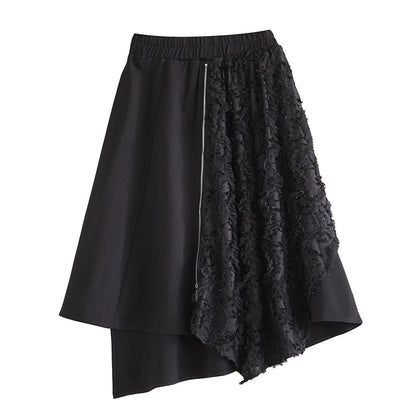 XITAO Korea Casual New Arrival A-line Women Skirt Loose Mid-calf Patchwork Black Autumn Design Female Skirt All Match GMM1007