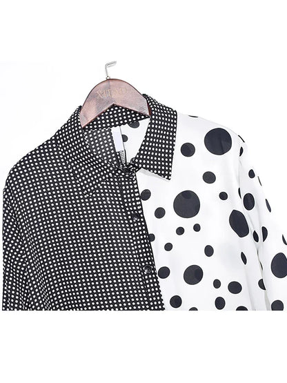 XITAO Dot Casual Patchwork Dress Women Spring Tide Fashion New Style Turn Down Collar Long Sleeve Single Breasted ZLL3149