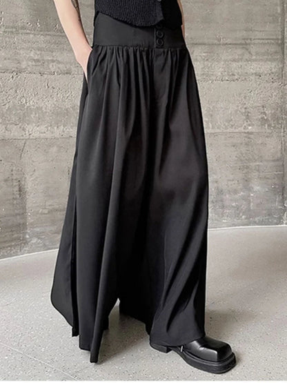 XITAO Casual Loose Female Wide Leg Pants Button Solid Color Personality All Match Dark Autumn Trendy Women Pants ZYY1041