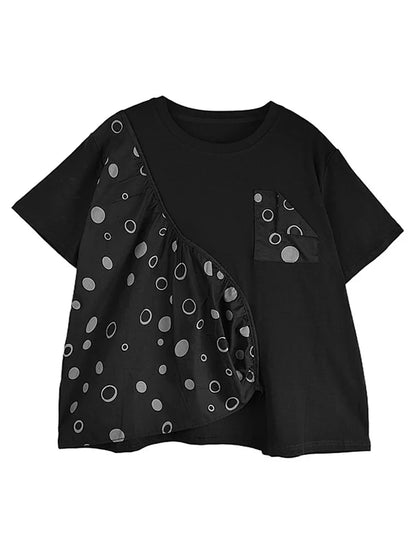 XITAO Asymmetrical Patchwork Polka Dot T-shirts Solid Color O-neck Short Sleeve Pullover Tops Summer All Match GJ1056