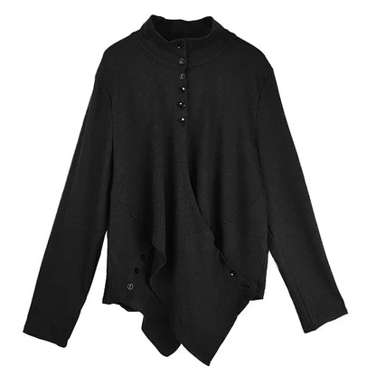 XITAO Irregular Cross Single Breasted Women Tops Personality Solid Color Loose Fitting Full Sleeve Autumn Female T-Shirt GMM1164