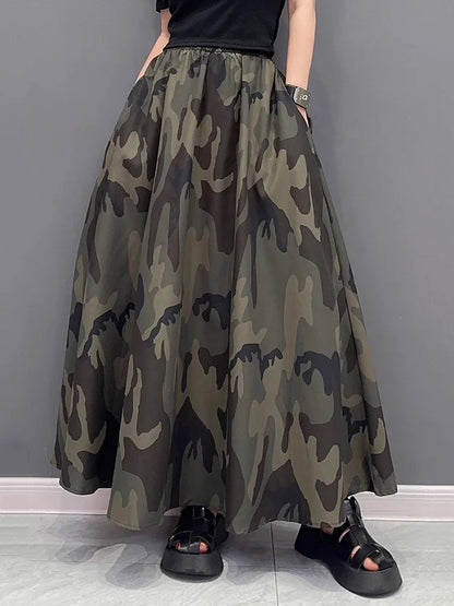 XITAO Camouflage Casual Skirt Fashion Versatile Women Summer New Arrival Loose Simplicity Elastic Waist Skirt DMJ1514