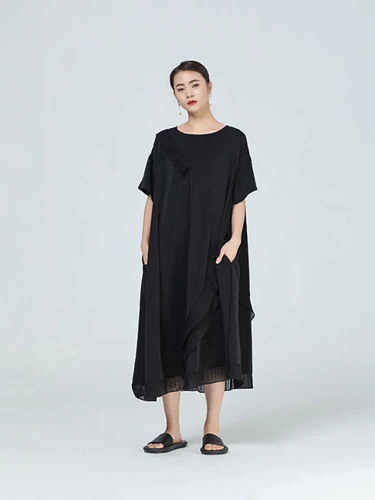 XITAO Irregular Splicing Dress Summer New Fashion Loose O-neck Collar Casual Trendy Temperament Women WMD1092