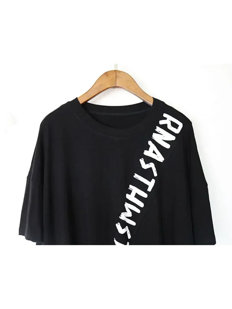 XITAO Irregular Letter T Shirt Fashion New Women Pullover Goddess Fan Print Patchwork Elegant Casual Style Loose Tee XJ4820