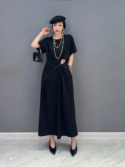 XITAO Hollow Out Dress Solid Color Small Fresh New Casual Style Pullover Elegant Summer Minority Loose Dress WLD11144