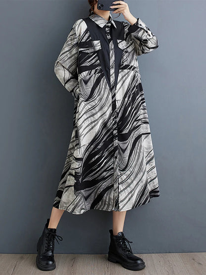 XITAO Print Casual Shirt Dress Full Sleeve Personality Patchwork Slimming Loose Fashion All-match Autumn Women Dress ZY8888