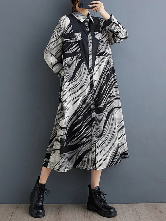 XITAO Print Casual Shirt Dress Full Sleeve Personality Patchwork Slimming Loose Fashion All-match Autumn Women Dress ZY8888