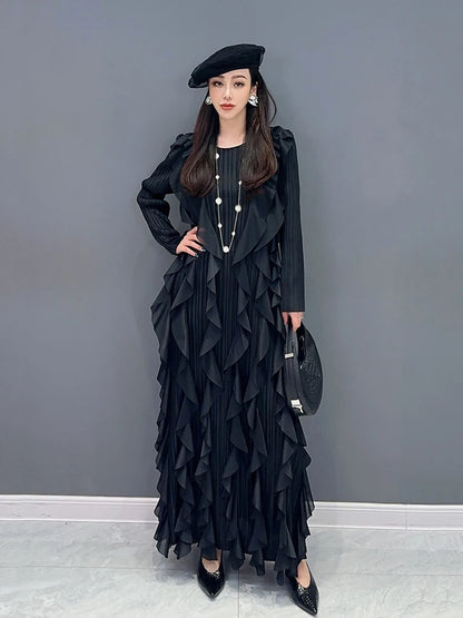 XITAO Ruffled Elegant Dress Solid Color Casual Loose O-neck Full Sleeve Spring Fashion Women New Ankle-Length Dress LYD1606