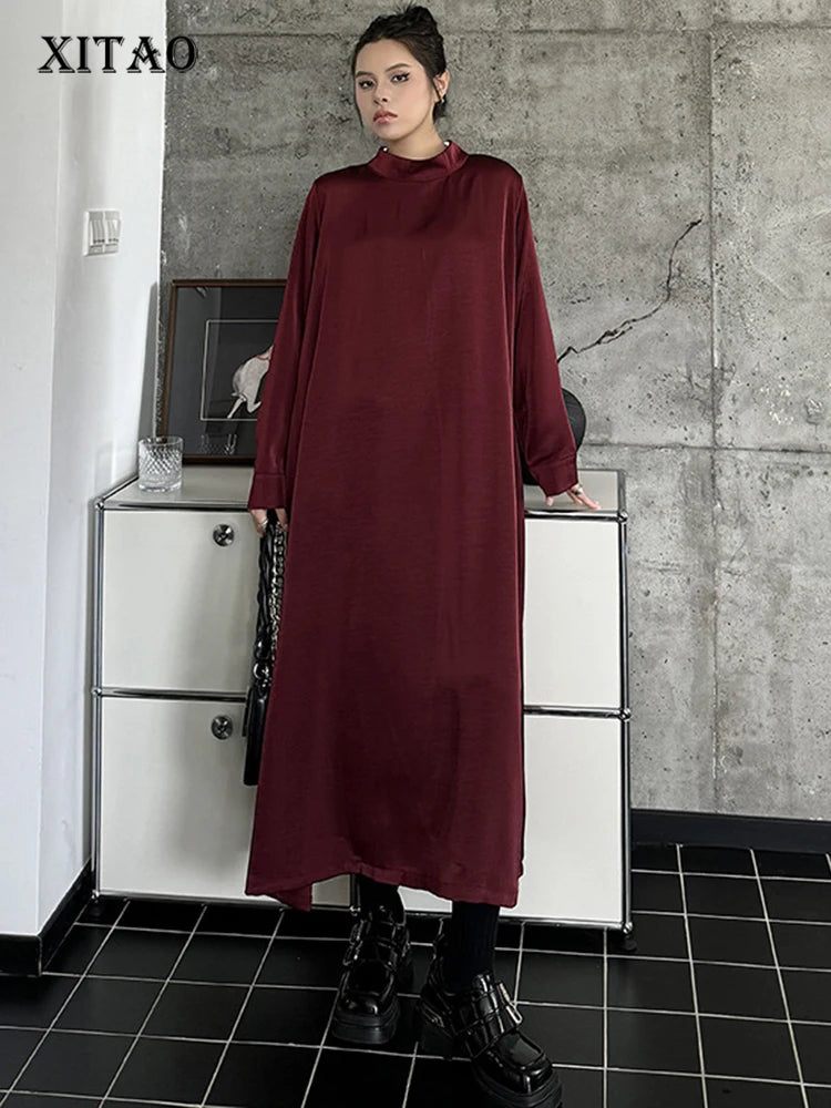 XITAO Full Sleeve Solid Color Loose Dress Simplicity Temperament Loose Elegant Casual Slimming Pullover Women New Dress ZY8902