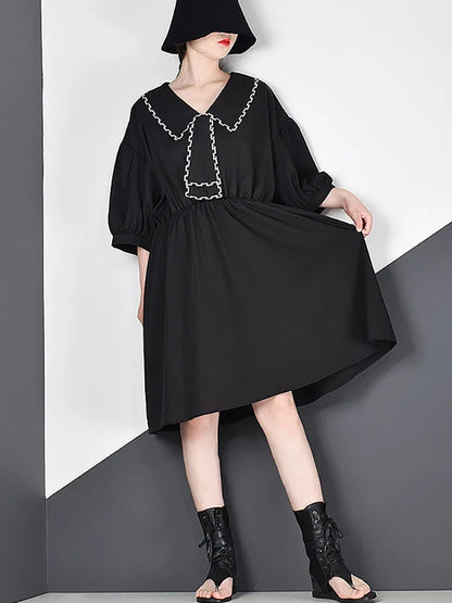 XITAO Tide Pleated Plus Size Elegant Dress Women Clothes Summer New Loose Casual Sailor Collar Casual Dress Top ZLL5296