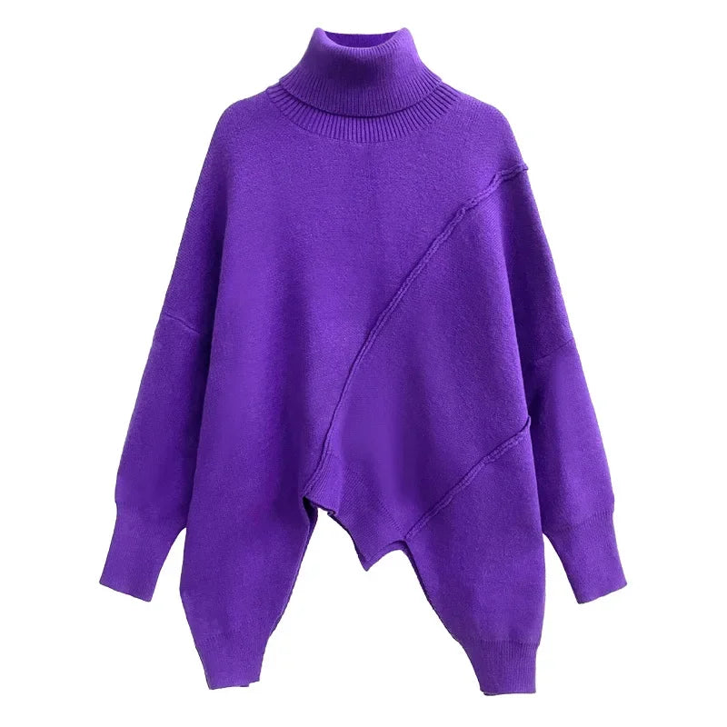 XITAO Irregular Sweater Solid Color Knitting Turtleneck Pullover Women Sweater 2024 Autumn New Simplicity All-match LYD1336