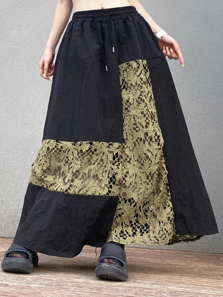 XITAO Contrast Color Lace Patchwork Skirt Loose Fashion Casual Women Summer New All-match A-line Skirt Street Trendy WLD20250