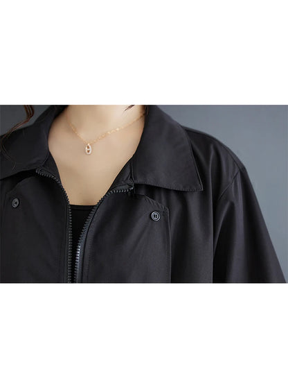 XITAO Loose Fashion Casual Female Trench Casual Solid Color Long Sleeve Turn Down Collar Zipper Women A-line Coat GYX1047