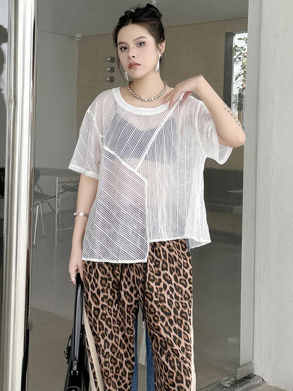 XITAO Loose Sheer Mesh T-shirt Solid Color Simplicity All-match Short Sleeve Casual Loose Summer Women New Top ZY8869