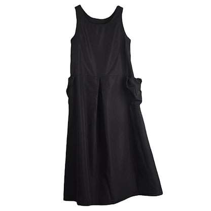 XITAO Loose Sleeveless Solid Color Dress O-neck Simplicity Personality Pleated Summer Women New Pullover Dress HQQ1097