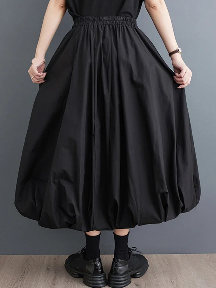 XITAO Women Solid  Pleated Skirts Summer New Personality Fashion Loose All Match Elastic Waist Skirts WLD11476