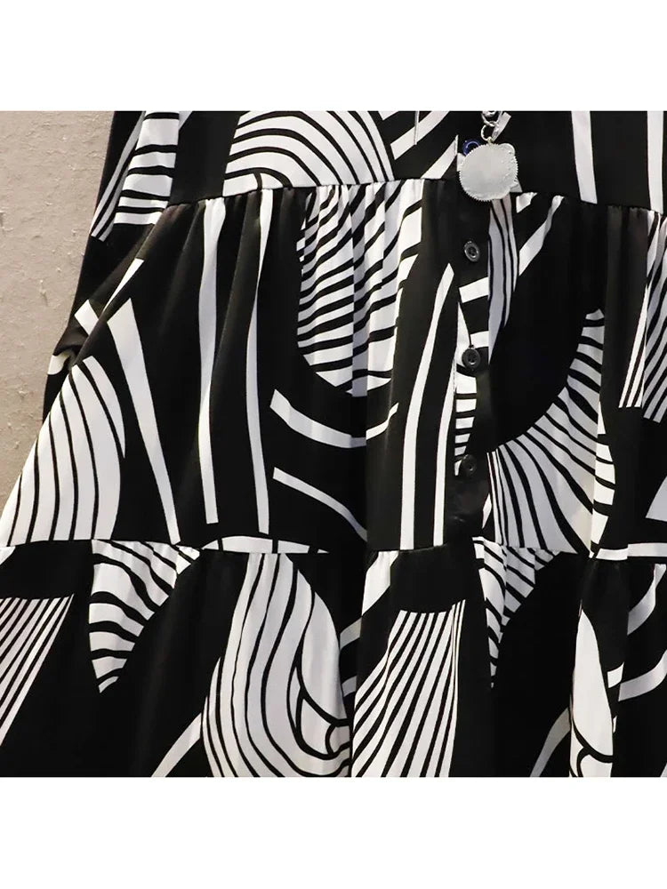 XITAO Irregular Print Dress Spring New Fashion Casual Loose Long Sleeve Splicing Contrast Color Women WMD2816