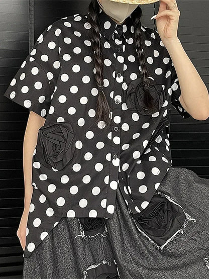 XITAO Pot Single Breast Blouse Fashion Women Half Sleeve Goddess Fan Casual Style Floral Patchwork Minority Loose Shirt WMD5760