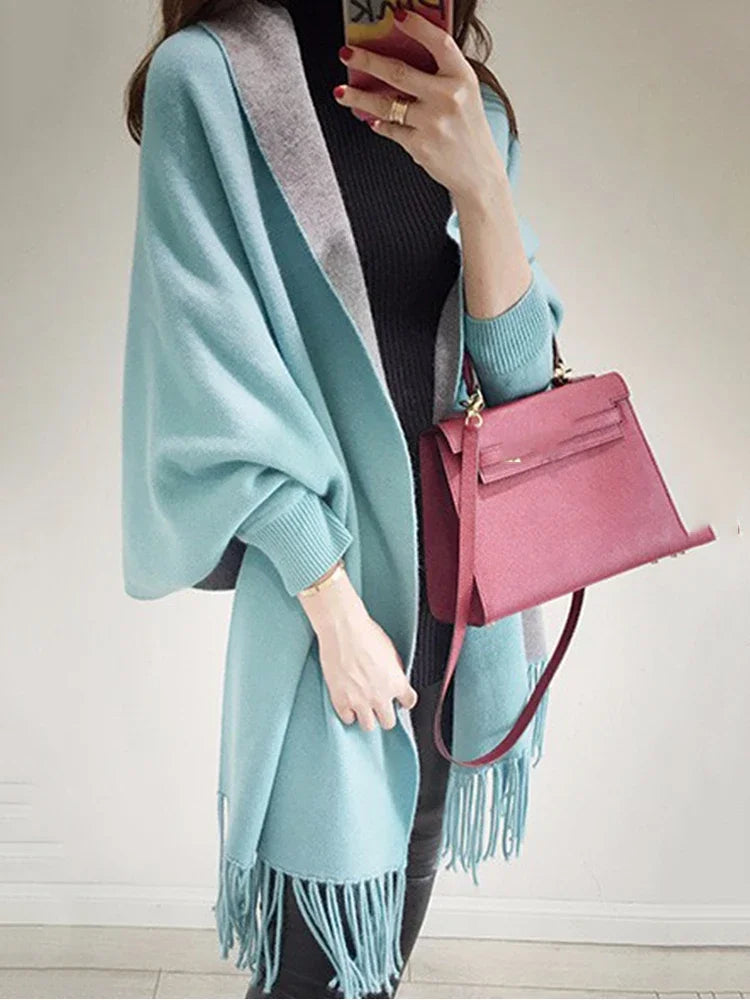 XITAO Large Double Wears Full Sleeved Cardigan Thicked Cloak Shape Female Shawl Wrap High Quality Spring 2024 New VKA-002