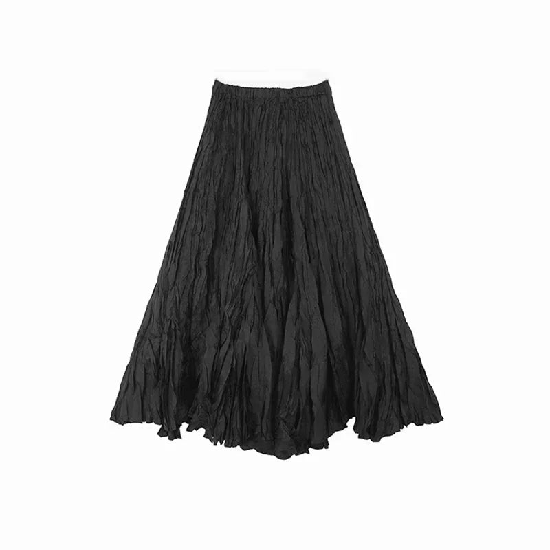 XITAO Elastic Waist Pleated A-line Skirt Simplicity Solid Color All-match Casual Advanced Sense Slimming Women New DMJ3527