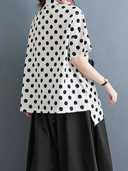 XITAO Polka Dot Single Breasted Shirt Korea Summer New Personality Fashion Loose Turn-down Collar Short Sleeve Shirt WLD16641