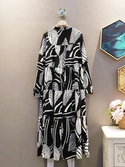 XITAO Irregular Print Dress Spring New Fashion Casual Loose Long Sleeve Splicing Contrast Color Women WMD2816