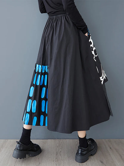 XITAO Gauze Patchwork Print Asymmetrical Skirt Elastic Waist Loose Fashion Slimming All Match Skirts Autumn New GMM1204