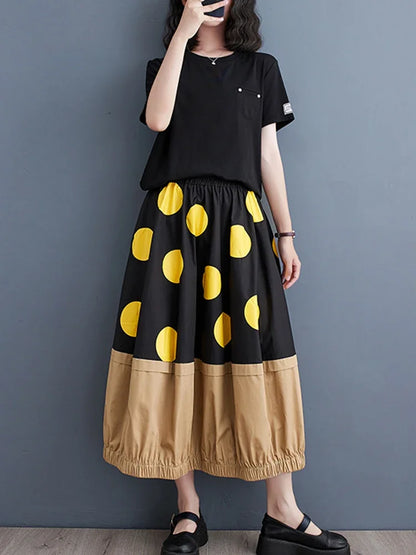 XITAO Patchwork Casual Skirts Women Personality Fashion Loose All Match Mid-calf Skirts Summer New Arrival HQQ1251