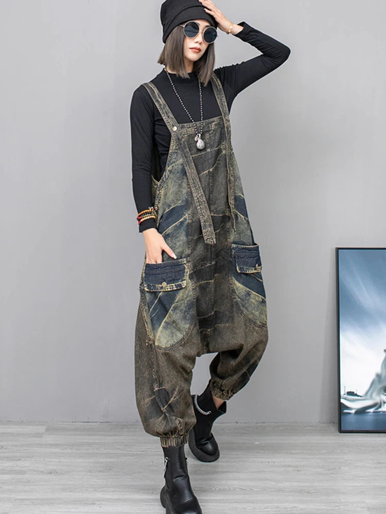 XITAO Distressed Personality Straps Jumpsuits Loose Slimming Fashion Street Trendy 2024 Spring Women New Jumpsuits DMJ3961