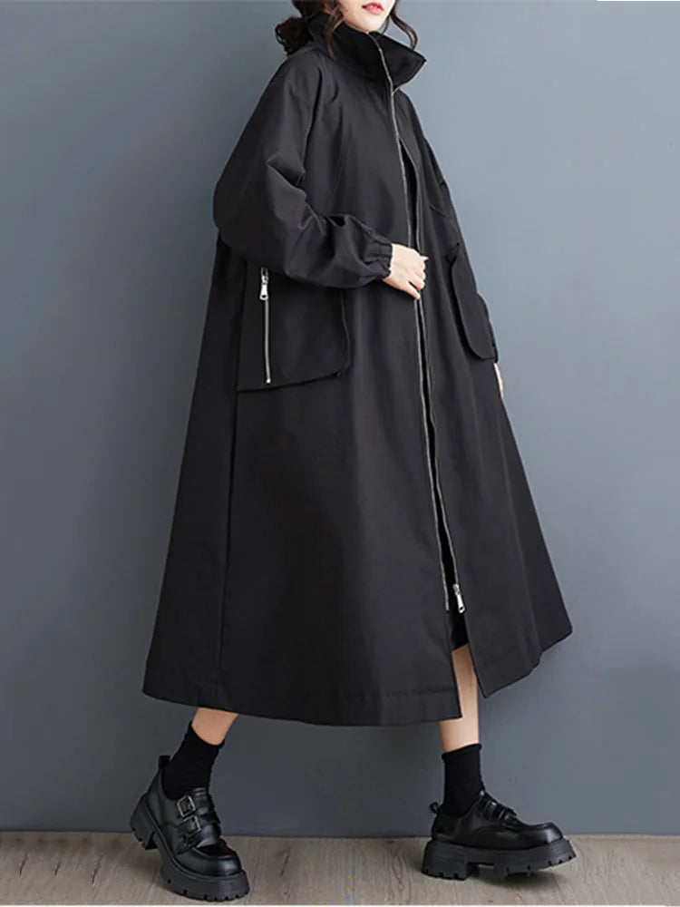 XITAO Popular Solid Color Loose Korean Full Sleeve Trench Temperament A-line Literary Style Female Coat All Match ZYY1046