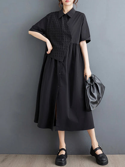 XITAO Asymmetrical Patchwork Lace-up Female Dress Black Fashion Loose Shirt Sleeve Shirt Dress 2024 Summer New Women WLD20199