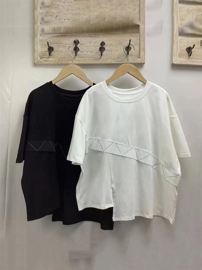 XITAO Asymmetrical Patchwork Geometric T-shirts Solid Color Short Sleeve Split O-neck Tops 2024 Summer New All Match GJ1018