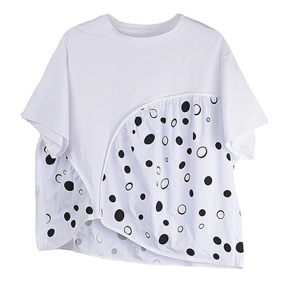 XITAO Irregular Casual T-shirt Dot Print Patchwork Loose Fashion New Summer Women All-match O-neck Collar Top Simplicity GJ1004