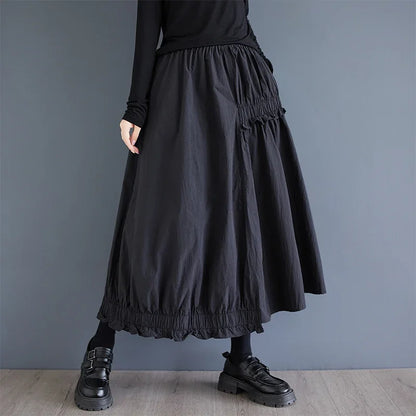 XITAO Casual A-line Solid Color Mid-calf Loose Skirt Patchwork Elastic Waist Fashion Irregular Autumn Women Skirt GMM1108