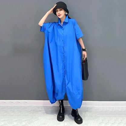 XITAO Loose Asymmetric Shirt Dress Casual Solid Color Single Breasted Women Summer New Simplicity Irregular Dress ZY8753