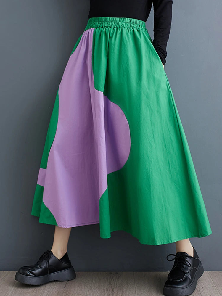 XITAO Irregular Contrast Color Patchwork Skirt Loose Fashion Casual Women Simplicity Temperament All-match New Skirt DMJ3848